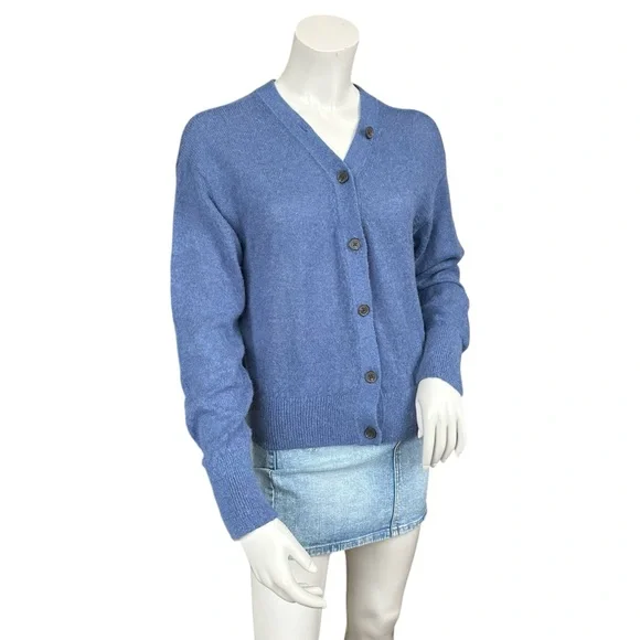 Madewell Blue Alpaca Blend Long Sleeve Cropped V Neck Cardigan Sweater Medium - Picture 3 of 9